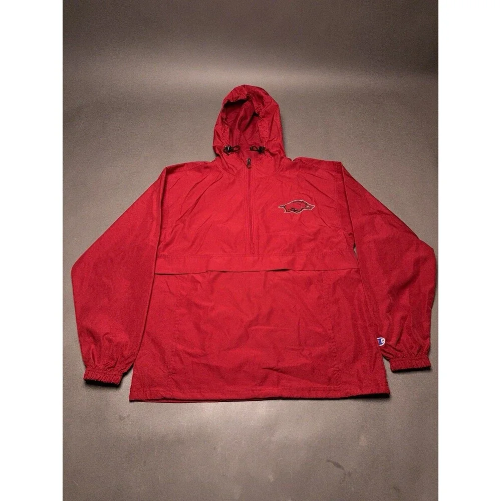 Champion Arkansas Razorbacks Windbreaker Mens Small Red Solid Packable Jacket